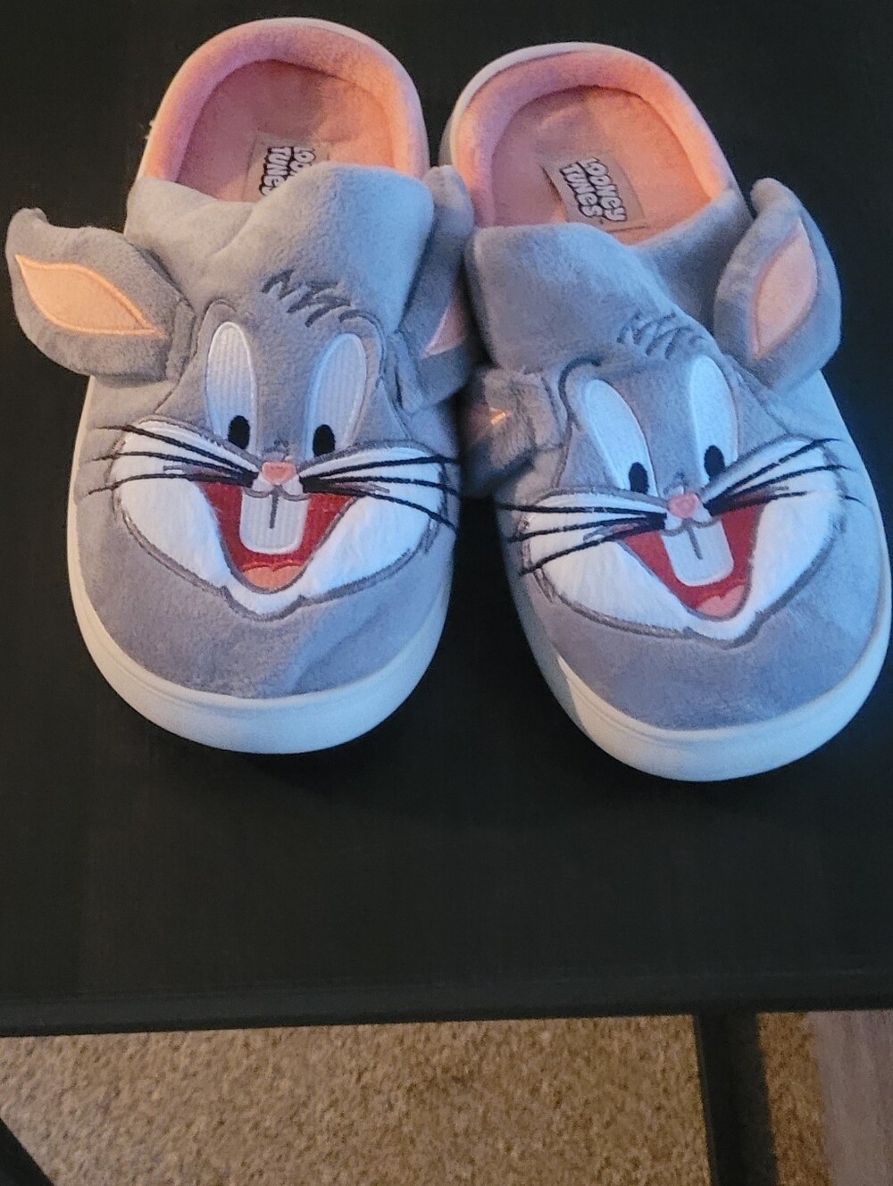 Women Gray Bunny Slip-On Shoes with Pink Accents